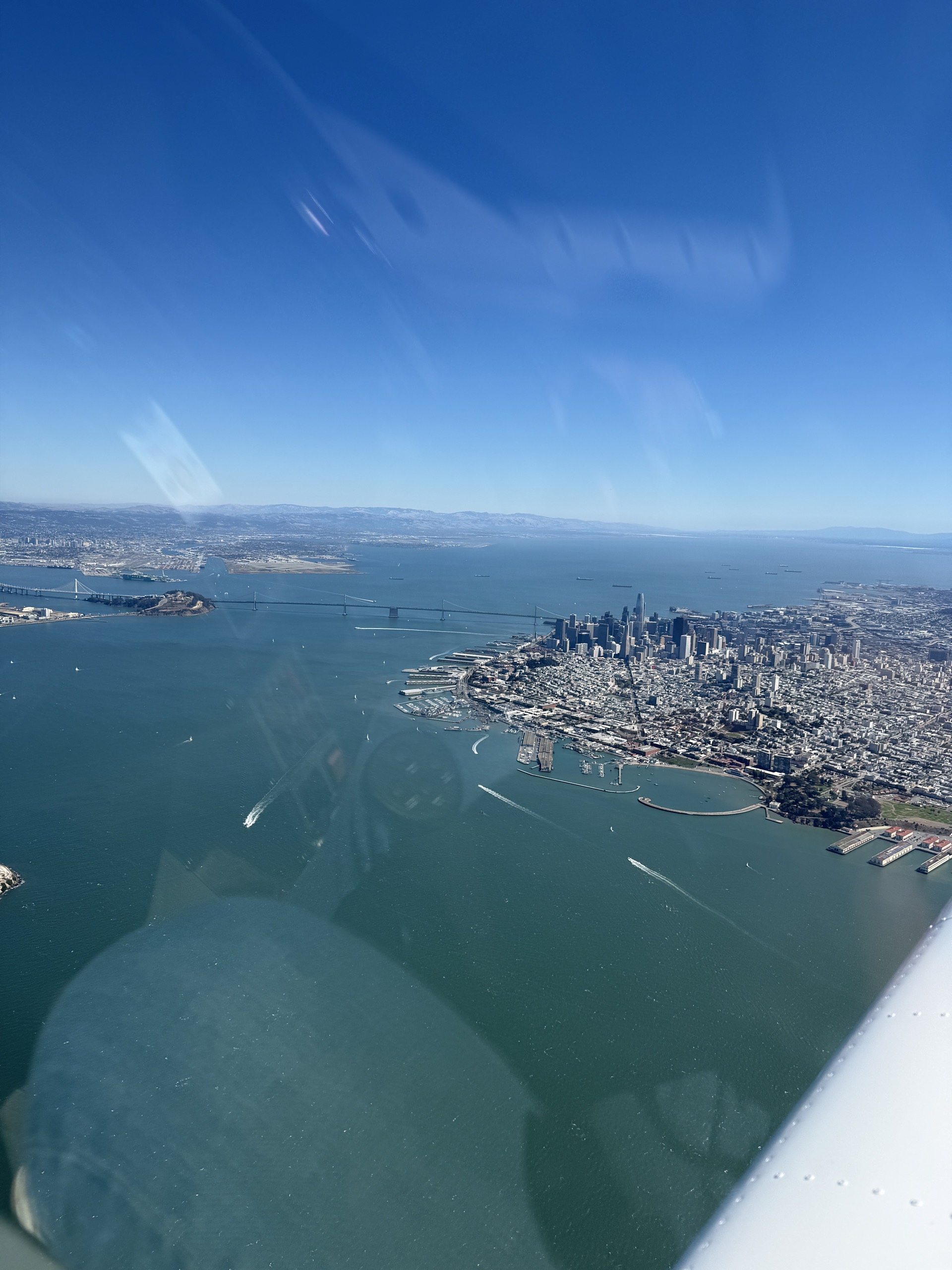 San Francisco waterfront and Bay Bridge seen from above