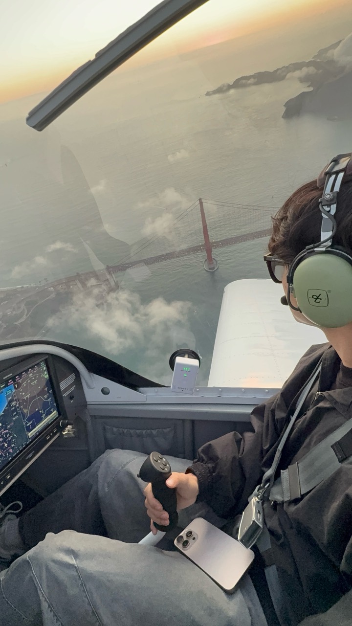 Golden Gate Bridge viewed from the cockpit